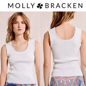 NWT Molly Bracken White Ruffled Edge tank top in a size XS